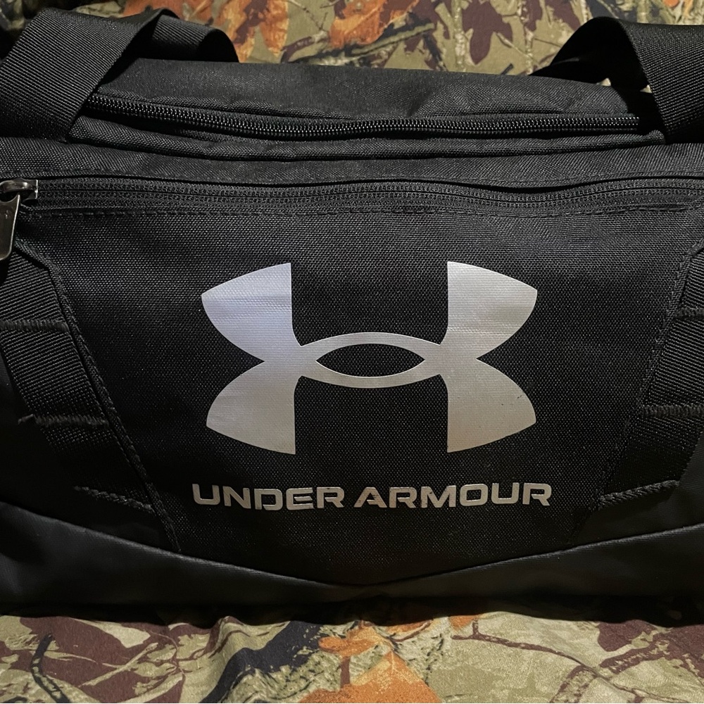 Under Armour Black Duffel with White Logo - Men's Gym Bag